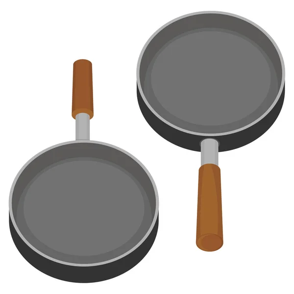 Set Two Frying Pans White Isolated Background Vector Set Kitchen — Stock Vector