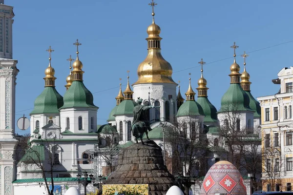 Софийский Собор Софийской Площади Киеве Ukraine Monument Знаменитому Украинскому Гетману — стоковое фото