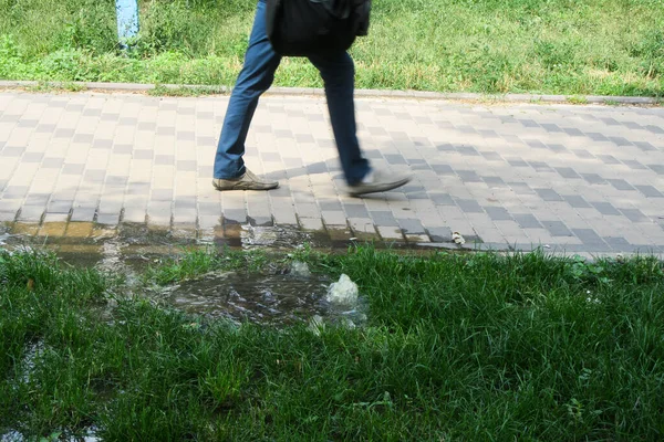 Accident Sewerage System Water Flows Road Sewer — Stock Photo, Image