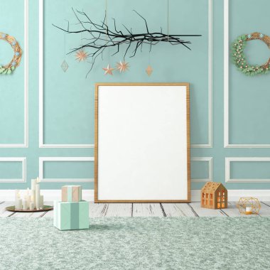 Yukarı interior.3d render Noel alay. 3D çizim