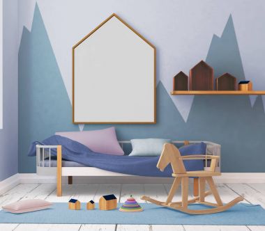 çocuk odası bir çerçevede posterdeki alay. 3D çizim. 3D render