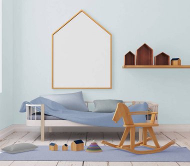 çocuk odası bir çerçevede posterdeki alay. 3D çizim. 3D render