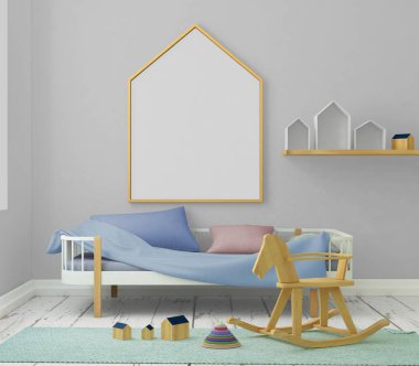 çocuk odası bir çerçevede posterdeki alay. 3D çizim. 3D render