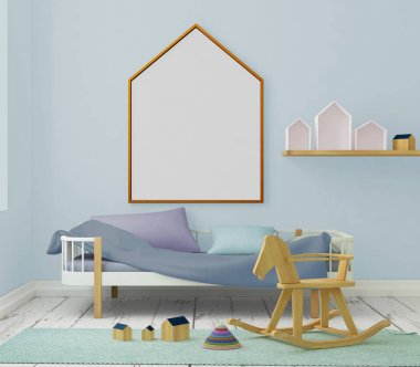 çocuk odası bir çerçevede posterdeki alay. 3D çizim. 3D render