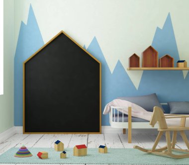 çocuk odası bir çerçevede posterdeki alay. 3D çizim. 3D render