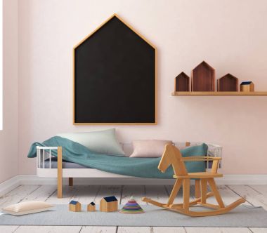 çocuk odası bir çerçevede posterdeki alay. 3D çizim. 3D render