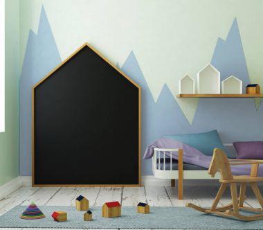 çocuk odası bir çerçevede posterdeki alay. 3D çizim. 3D render