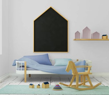 çocuk odası bir çerçevede posterdeki alay. 3D çizim. 3D render