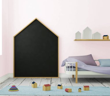 çocuk odası bir çerçevede posterdeki alay. 3D çizim. 3D render