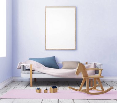 çocuk odası bir çerçevede posterdeki alay. 3D çizim. 3D render