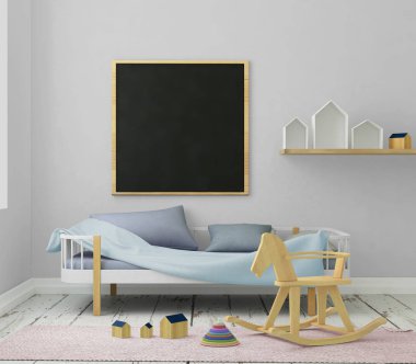 çocuk odası bir çerçevede posterdeki alay. 3D çizim. 3D render