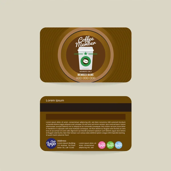 Front And Back Coffee Shop Member Card Template Vector Illustration — Stock vektor