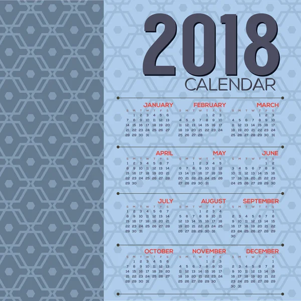 2018 druckfähiger Kalender beginnt Sonntag braune Kreise grafische Vektorillustration — Stockvektor