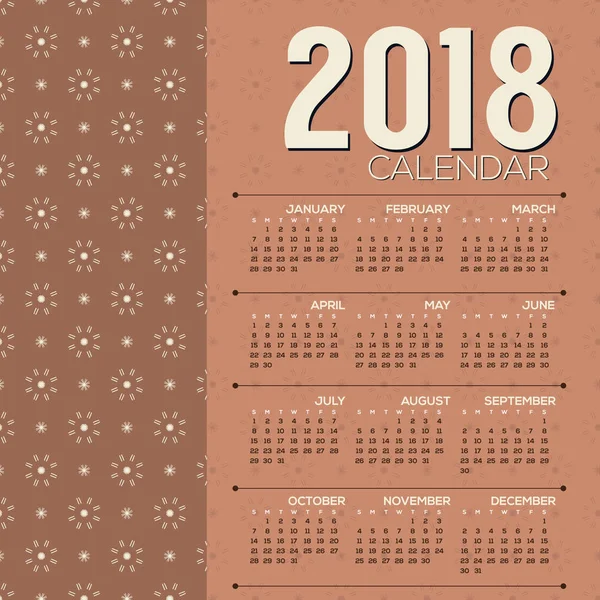 2018 druckbarer Kalender beginnt Sonntag braun Vintage Graphik Vektor Illustration — Stockvektor