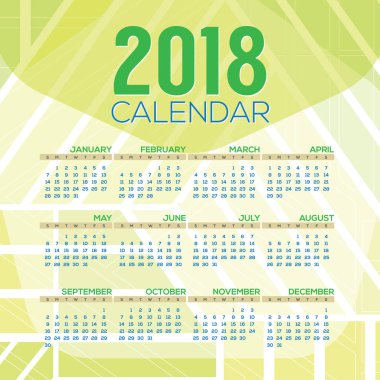 2018 yazdırılabilir takvim başlar Pazar illüstrasyon vektör