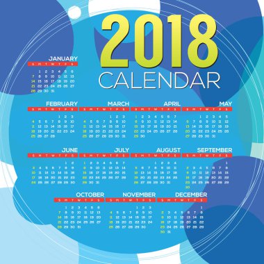 2018 yazdırılabilir takvim başlar Pazar illüstrasyon vektör