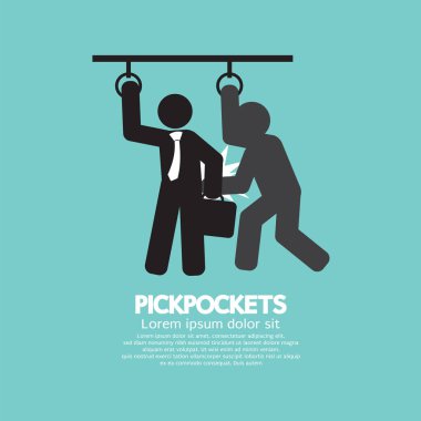 Pickpocketer toplu taşıma siyah simge vektör çizim işadamı çantasından şeyler çalmak
