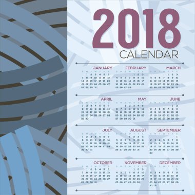 2018 yazdırılabilir takvim başlar Pazar illüstrasyon vektör