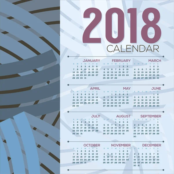 Календарь для печати начинается с показа вектора воскресенья 2018 года — стоковый вектор