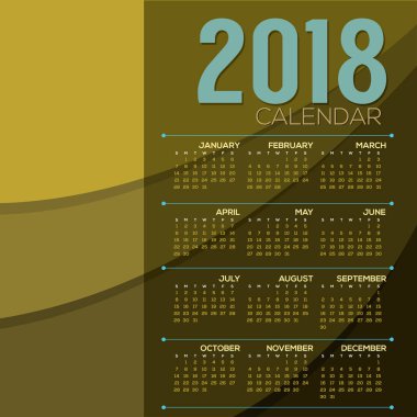 2018 yazdırılabilir takvim başlar Pazar illüstrasyon vektör