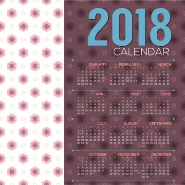 2018 yazdırılabilir takvim başlar Pazar illüstrasyon vektör