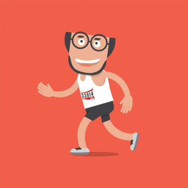 Kırmızı arka plan vektör çizim üzerinde çalışan adam