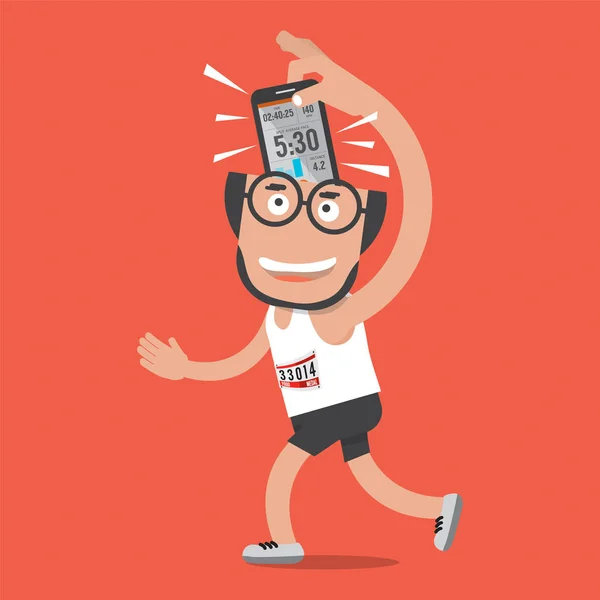 Running Man With Sport Activity Tracking Application Vector Illustration — Stock Vector