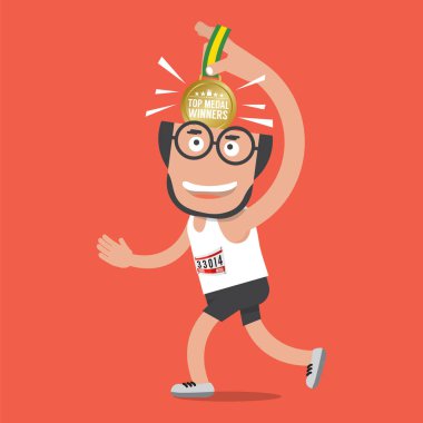 Altın madalya vektör çizim ile çalışan adam 