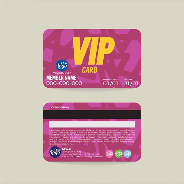 Ilustração do vetor do modelo de cartão de membro VIP frontal e traseira — Vetor de Stock