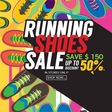 Koşu ayakkabıları satış Banner vektör çizim 
