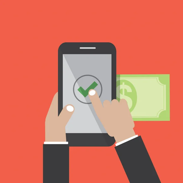Mains en utilisant Internet Banking sur Smart Phone Illustration vectorielle — Image vectorielle