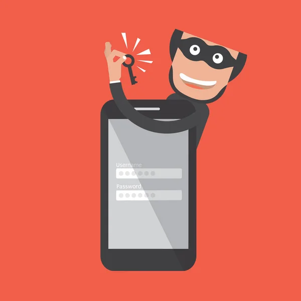 Hacker betör a Smartphone. Adat lopás vektoros illusztráció — Stock Vector