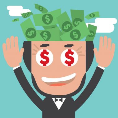 İş adamı'nın Kel kafamda banknotlar