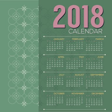 2018 yazdırılabilir takvim başlar Pazar illüstrasyon vektör