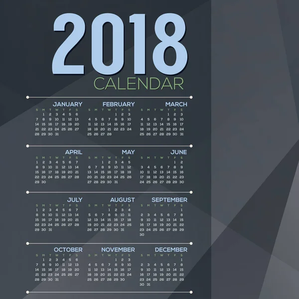 Голубой серый тон Календарь печати начинается с показа вектора воскресенья 2018 — стоковый вектор