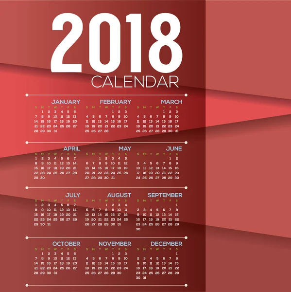 Red Modern Layer Printable Calendar Starts Sunday Vector Illustration — стоковый вектор