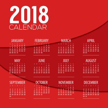 2018 kırmızı soyut grafik yazdırılabilir takvim başlar Pazar illüstrasyon vektör