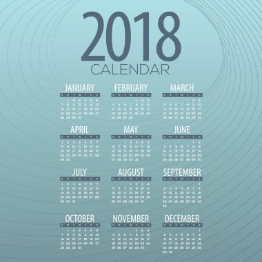 2018 yeşil soyut grafik yazdırılabilir takvim başlar Pazar illüstrasyon vektör