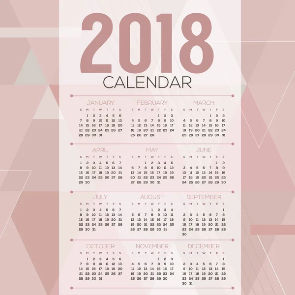 2018 Pink Pastel patrón geométrico imprimible calendario comienza el domingo Vector Ilustración — Archivo Imágenes Vectoriales