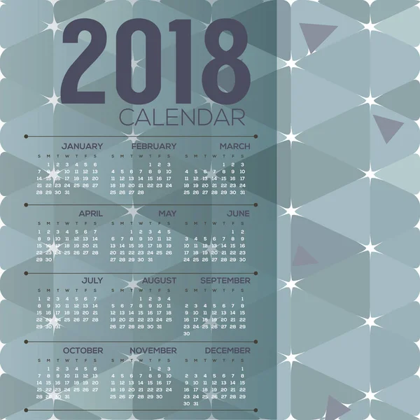 2018 El calendario imprimible de patrón geométrico azul comienza la ilustración vectorial dominical — Archivo Imágenes Vectoriales