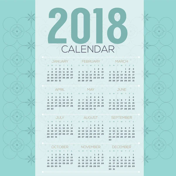 2018 mint traditie Vintage patroon afdrukbare kalender begint Vector zondag illustratie — Stockvector