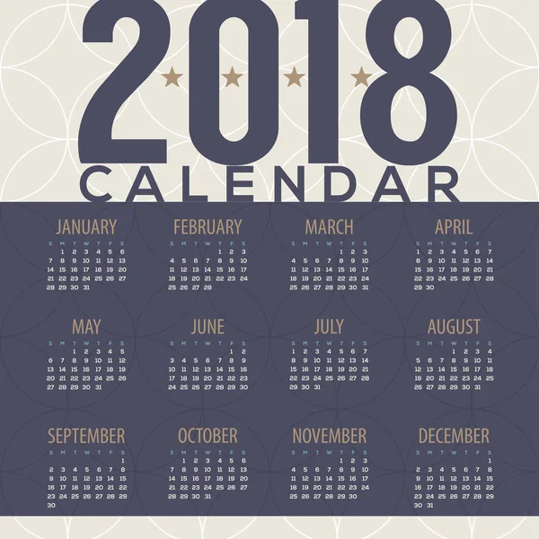 2018 Tradition Muster druckbarer Kalender beginnt Sonntag Vektor Illustration — Stockvektor