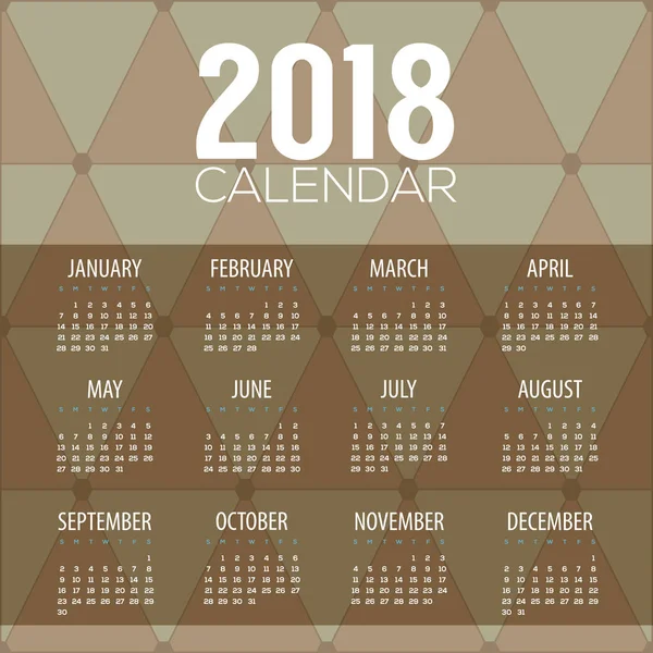 2018 El calendario imprimible de patrón moderno clásico comienza la ilustración vectorial dominical — Archivo Imágenes Vectoriales