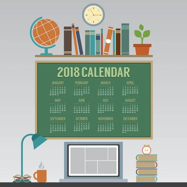 Рабочая область ноутбука 2018 No Person Flat Design Printable Calendar Starts Sunday Vector Illustration — стоковый вектор