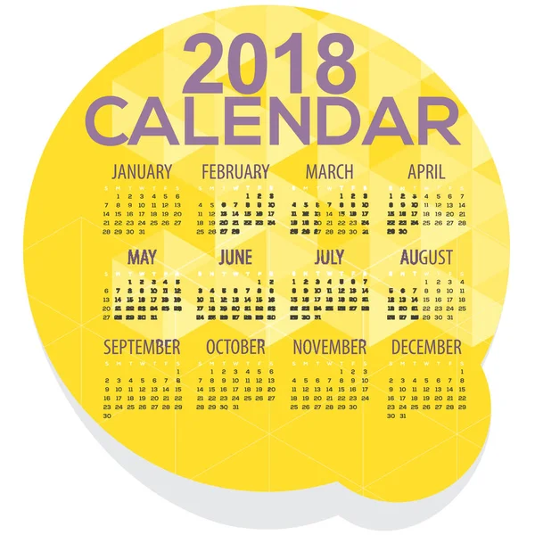 2018 sarı geometrik yuvarlak şekil yazdırılabilir takvim başlar Pazar illüstrasyon vektör