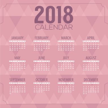 2018 pembe geometrik desen yazdırılabilir takvim başlar Pazar illüstrasyon vektör