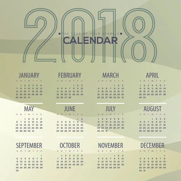 2018 El calendario impreso verde abstracto moderno comienza la ilustración vectorial dominical — Archivo Imágenes Vectoriales