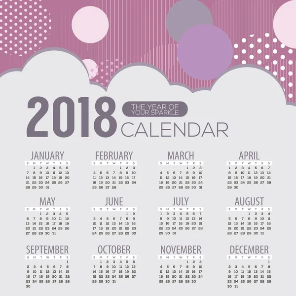 2018 Modern bulutlar grafik yazdırılabilir takvim başlar Pazar illüstrasyon vektör