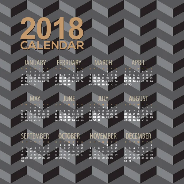 2018 Modern siyah yanılsama desen yazdırılabilir takvim başlar Pazar illüstrasyon vektör