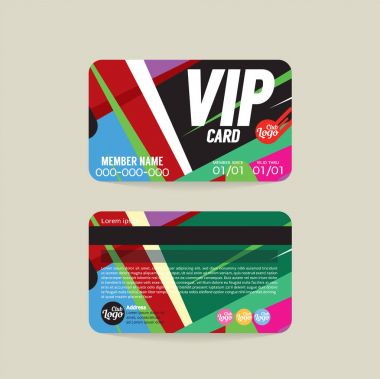 Ön ve arka VIP Üye Kartı Şablon Vektör İllüstrasyonu